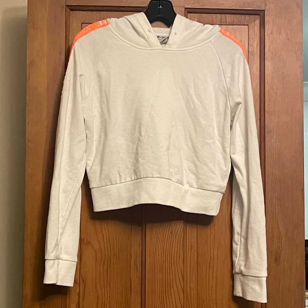 Forever 21 Women’s Hoodie, White/Peach “Los Angeles” sleeve print - Size Medium